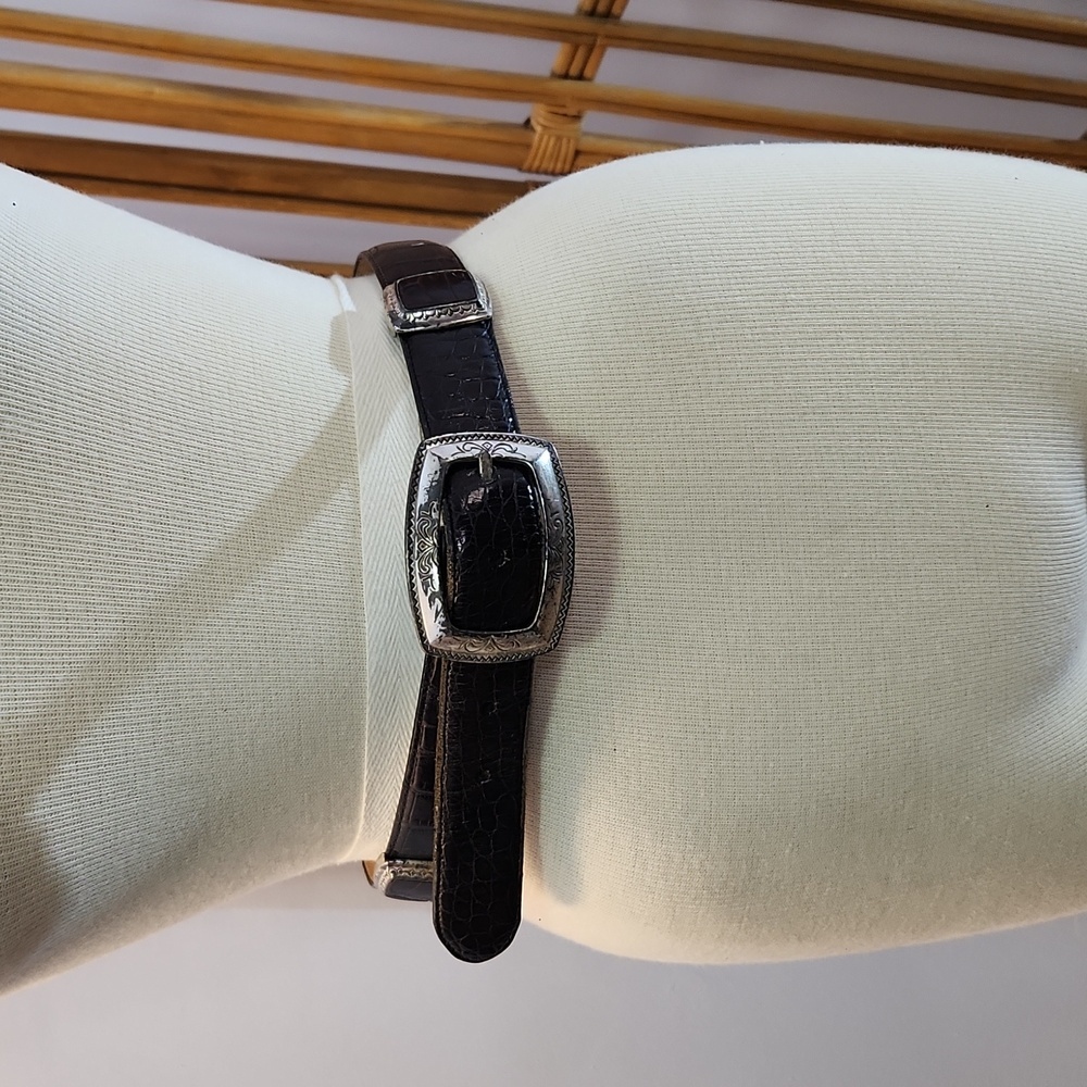 Vintage Brighton black leather and silver details belt hinged 30-33" waist - Picture 1 of 16